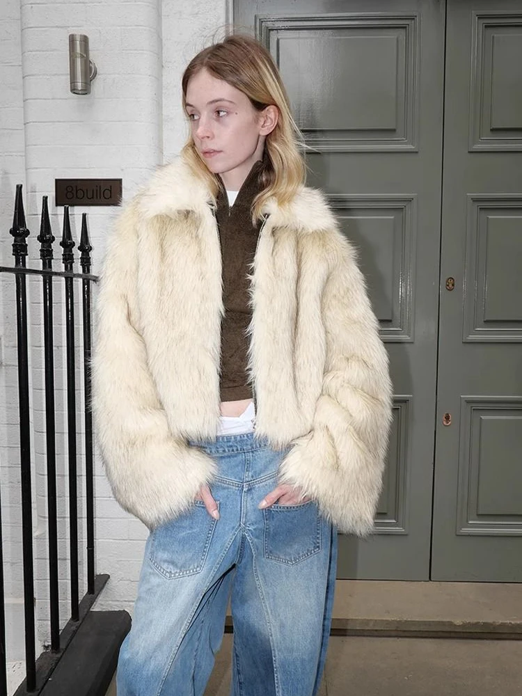 Elegant Faux Fox Fur Coats Women Y2K Winter Thick Warm Casual Plush Jackets Y2K Streetwear All Match Faux Fur Outerwear New