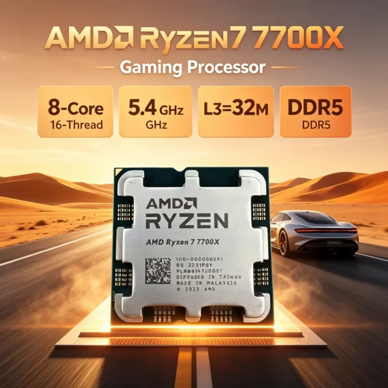 AMD Ryzen 7 7700X Unlocked 32MB L3 DDR5 5nm UP to 5.4GHz Desktop Processor Socket AM5 8-Core 16-Thread Gaming Processor