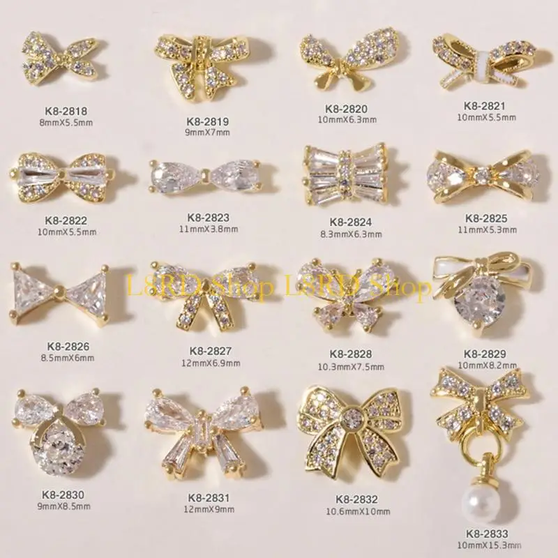 L8RD Bow Zircon Diamonds Metal Charms Stones for DIY Art Decorations