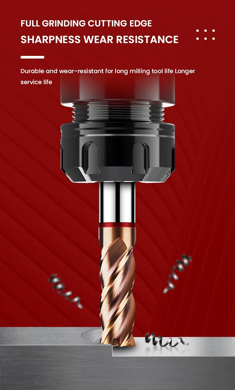 AZZKOR 1-20MM TGR-HRC55 Hartmetall 4-Schneiden Nano-Beschichtung Flachfräser CNC Mechanische Bearbeitung Fräswerkzeuge – Detail 9