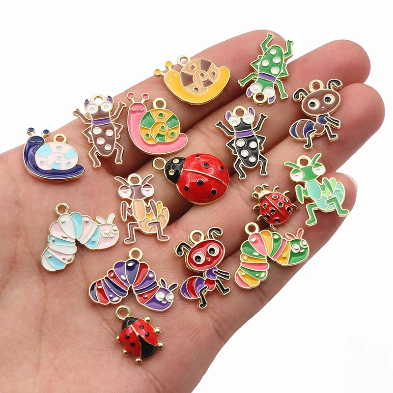 10pcs Enamel Ladybug Snail Ant Caterpillar Insect Charms Pendants Alloy DIY Jewelry Making Accessories for Necklace Earrings‌