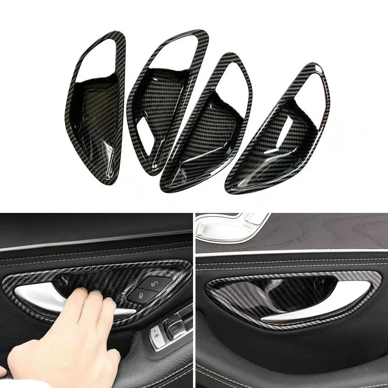 LHD 4pcs Carbon Fiber Texture Car ABS Interior Door Bowl Frame Trim For Mercedes Benz C E Class W205 W213 GLC X253 2015-2021