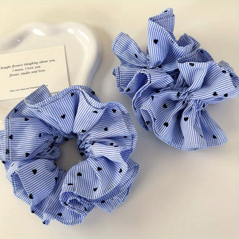 

Love Heart Four-Layer Ruffled Large Intestine Hair, Bun Headband Elastic Hairband with Low Ponytail Hair Rope