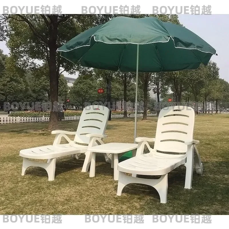 Thickened Plastic Foldable Lounge Chair for Outdoor Beach Pool Courtyard Hotel Bathroom Deck Recliner Bed  Day Rest