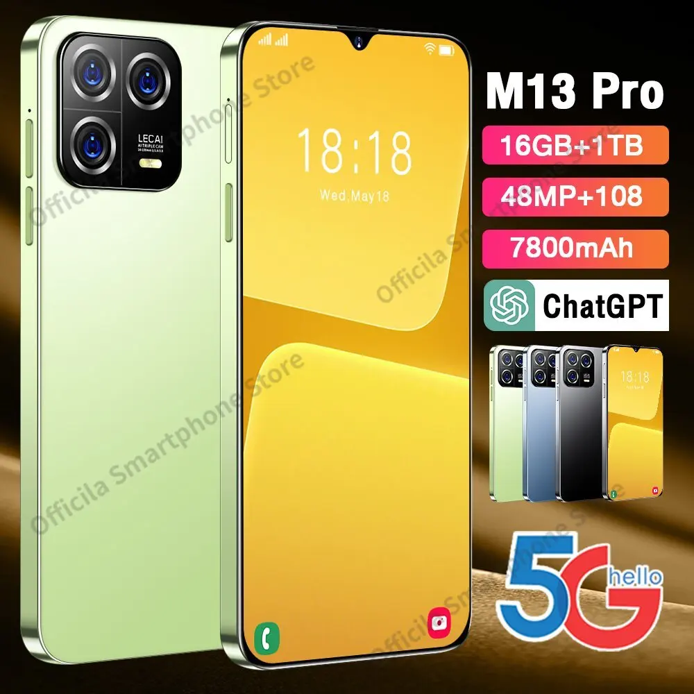 

Brand New M13 Pro Smartphone Android 7.3 Inch HD Full Screen 16GB+1TB Mobile Phones Global Version 5G Dual SIM Card Cell Phone