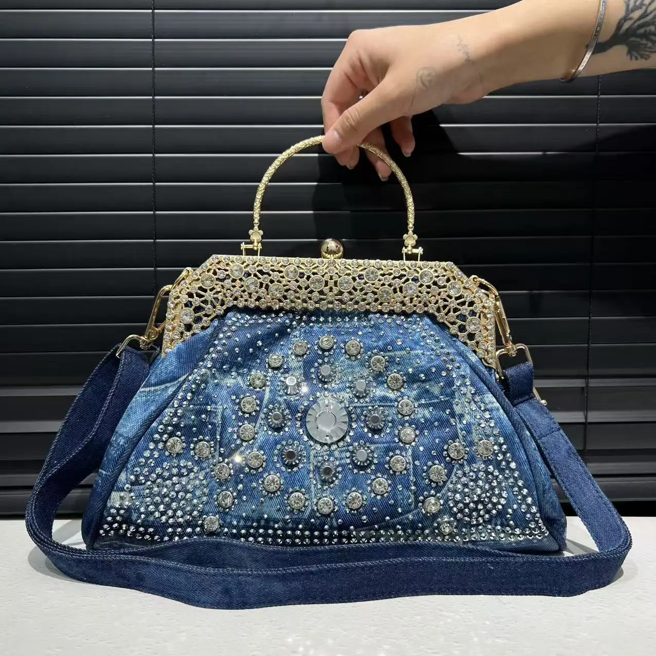 

Ladies' Fashion Elegant Gradient Washed Handbag, Banquet Diamond Decoration Style Shoulder Bag