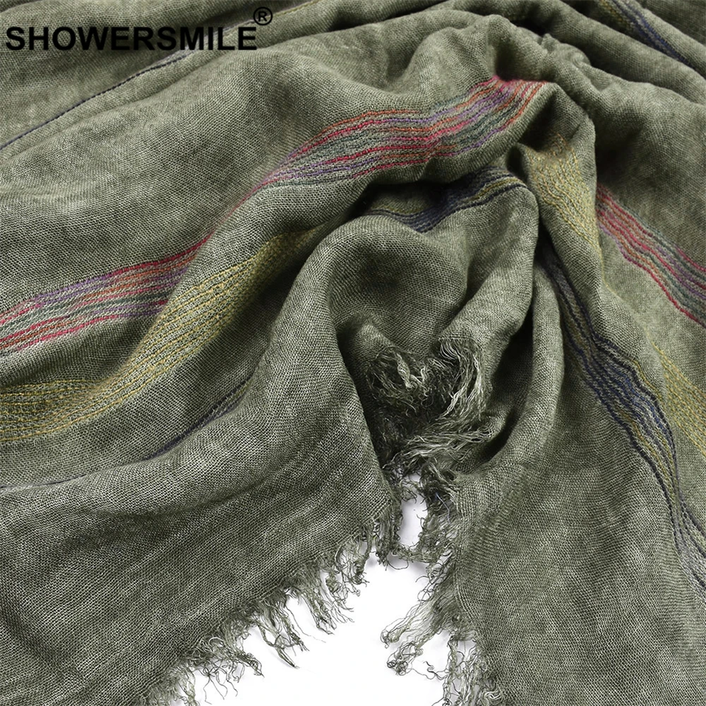 SHOWERSMILE Green Cotton Linen Men Scarves Autumn Winter Winter Accessories for Men Warm Long Fashion Brand Men Scarf Bufanda