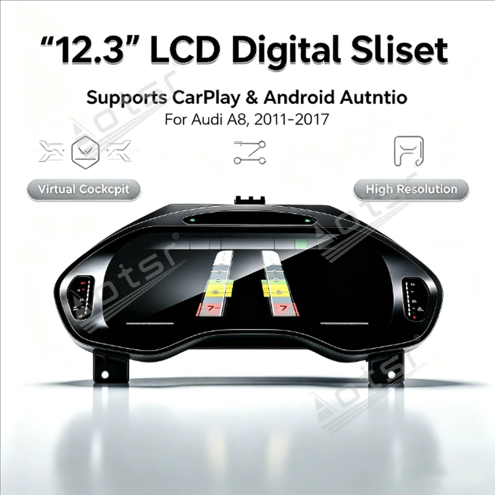 Cluster Digital 12.3" LCD Instrument For Audi A8 2011‑2017 Virtual Cockpit Support CarPlay&Android Auto Plug‑Play Retrofit Gauge