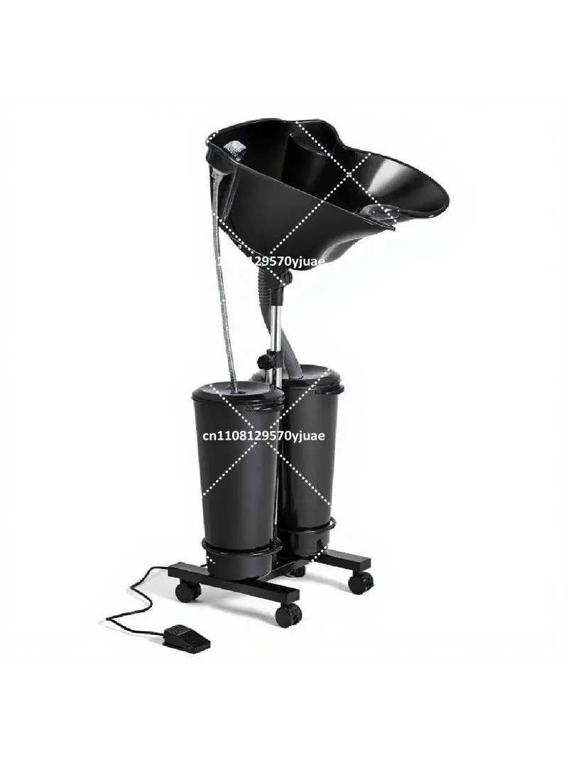 Portable Double Bucket Shampoo Basin with Water Pump for Hair Salon, Movable Salon Sink Basin