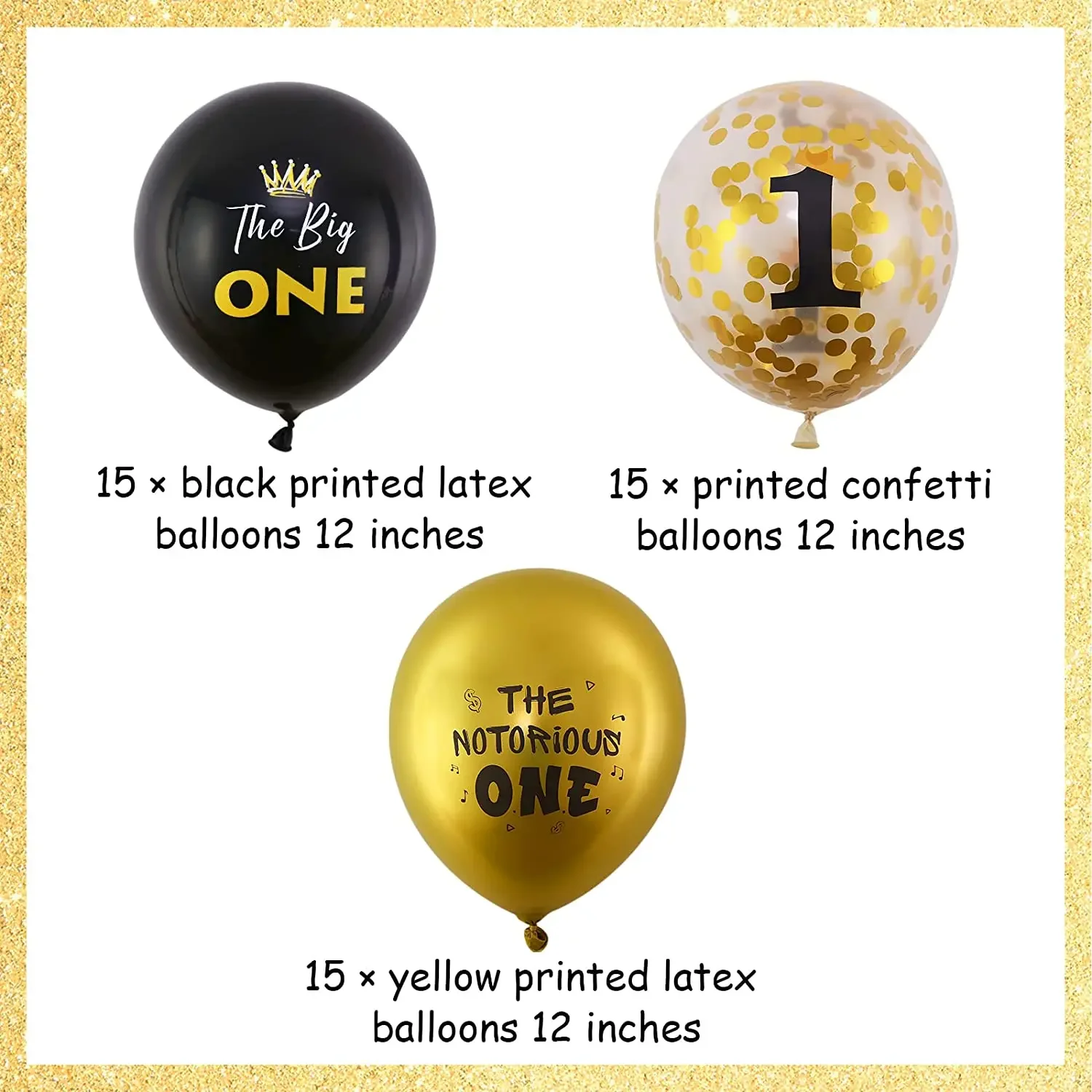 45Pcs The Notorious One Balloons Set Black Gold The Big One 1st Birthday Decoration Hip Hop Theme First Birthday Party Supplies