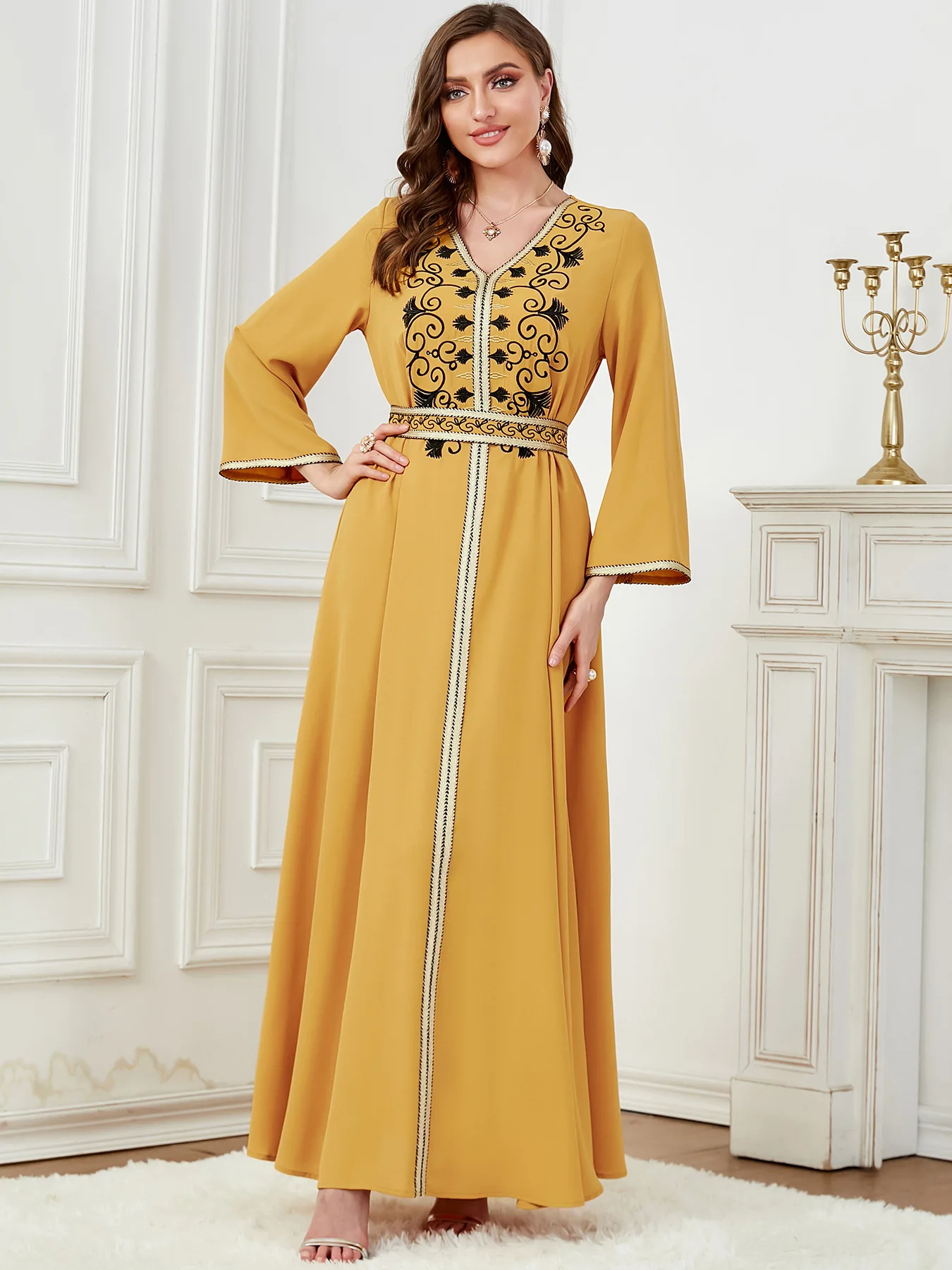 

Caftan длинное платье с ремнем, Женская вечерняя одежда Дубая, мусульманская одежда, Eid Djellaba, Женская абайя Рамадан, женские платья, элегантные платья Jalabiya