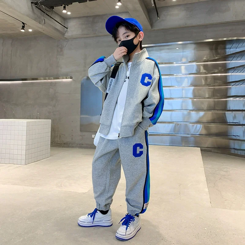 New Boys Sets Autumn Children's Sports Suit Kids Coat Sweatpants 2 Piece Spring Fashion Outfit Teenage Casual Clothes 5-14 Years