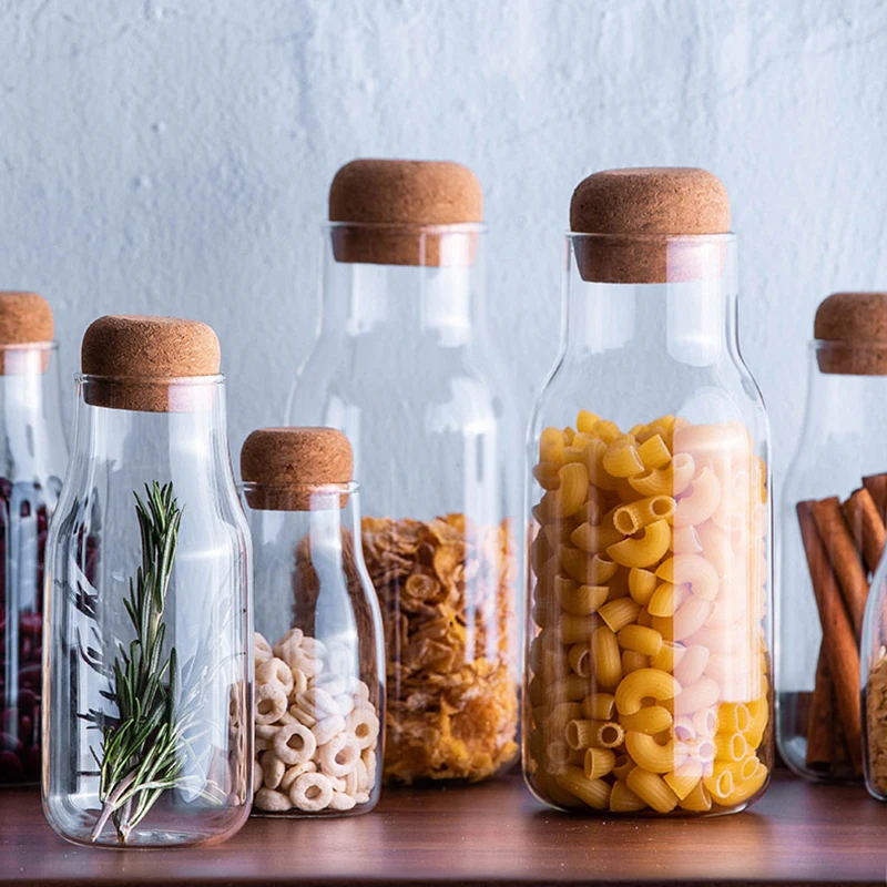 Transparent Glass Storage Jar Drift Bottle with Cork Moisture-proof Household Candy Nut Coffee Storage Jar Bottle Home Ornaments