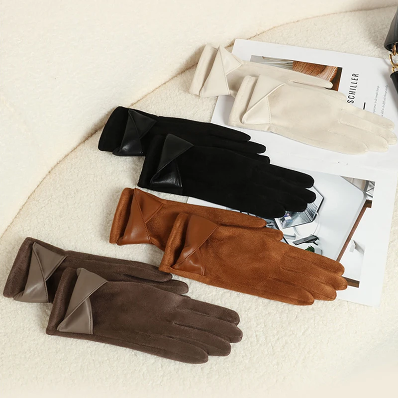 1 زوج قفازات من جلد الغزال للنساء الشتاء قفازات مخملية أنيقة قفازات شاشة لمس ركوب القيادة الدفء في الهواء الطلق هدية الكريسماس #1