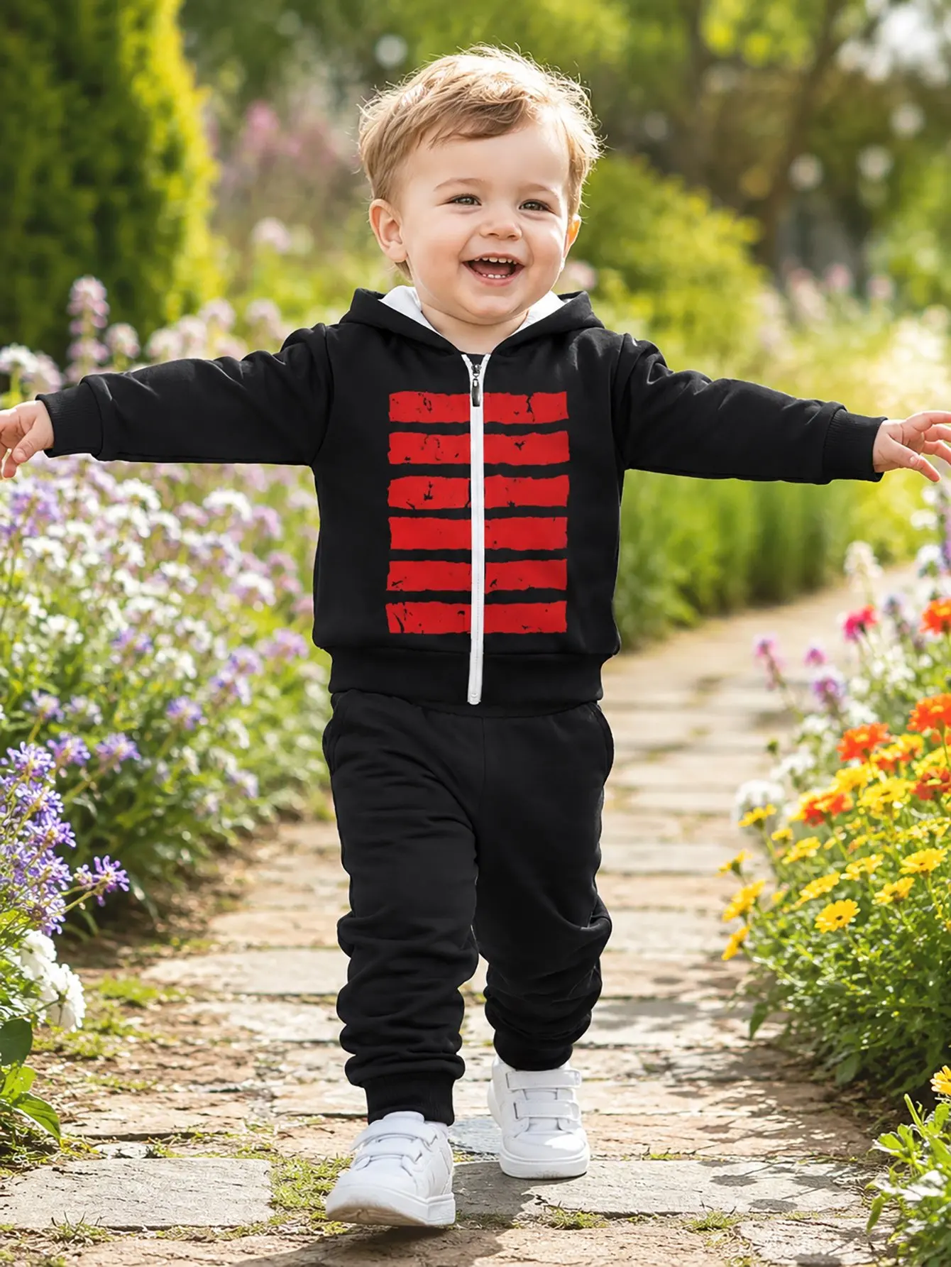 Hooded Zip Up Loose Sweatshirt Pants Set Space Planet Print Black Long Sleeve Loose Fit Boys Fall Winter New Style Trendy Stylis