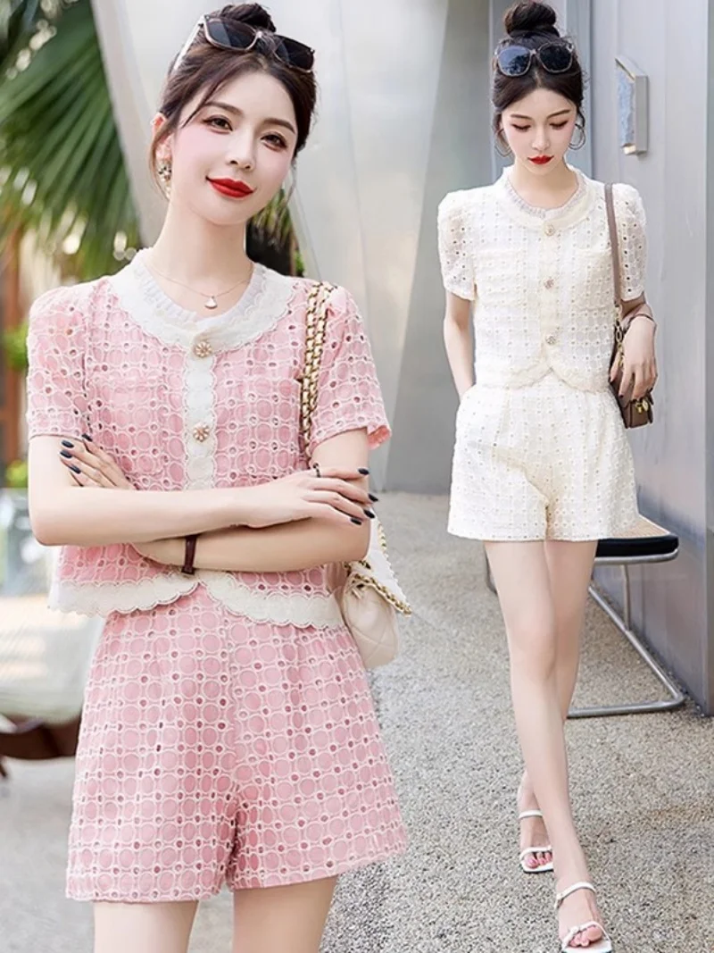 

Summer Outfit Set Woman 2 Pieces 2025 New High-End Fashion Elegant Shorts Suit w151