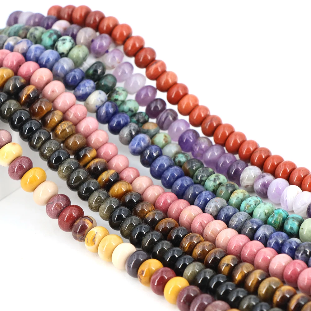 Cristaux de guérison en pierre naturelle 5x8mm, boulier rondelle, perles pour la fabrication de bijoux, Bracelets à breloques, perles plates et rondes en vrac, accessoires