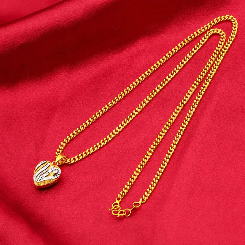 قلادة مجوفة على شكل قلب للسيدات من الذهب عيار 24 قيراط AU999 - حرفة مجوفة ممتازة، قلب خالد، حياة للنساء الشابات