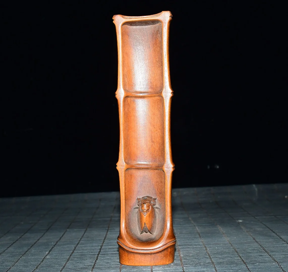 Old Boxwood Golden Cicada Statue Bamboo tube incense burner Understood bamboo incense sticks Town house