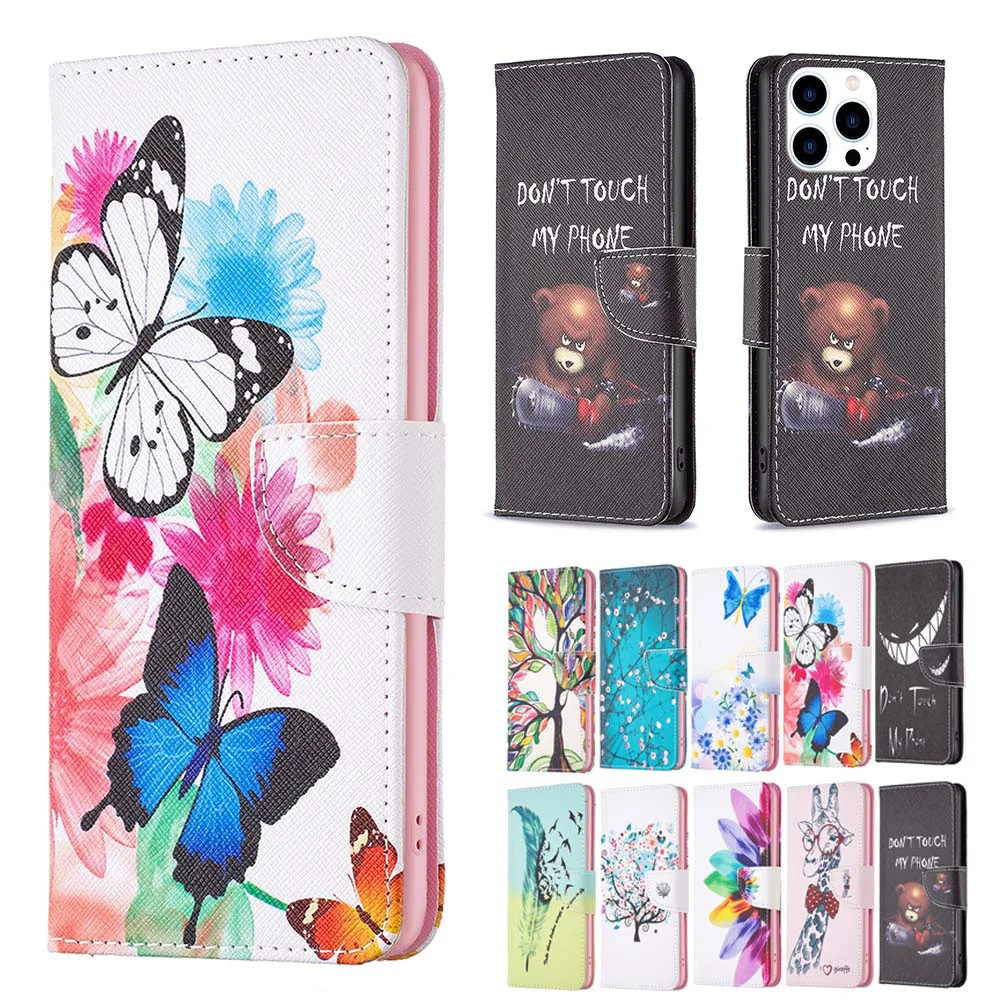 

Biencaso Butterfly Owl PU Leather Wallet Flip Case for Huawei P50 Pro P40 Lite P30 Honor 100 Pro X7B X8B X9B X6A X7A Cover Bag