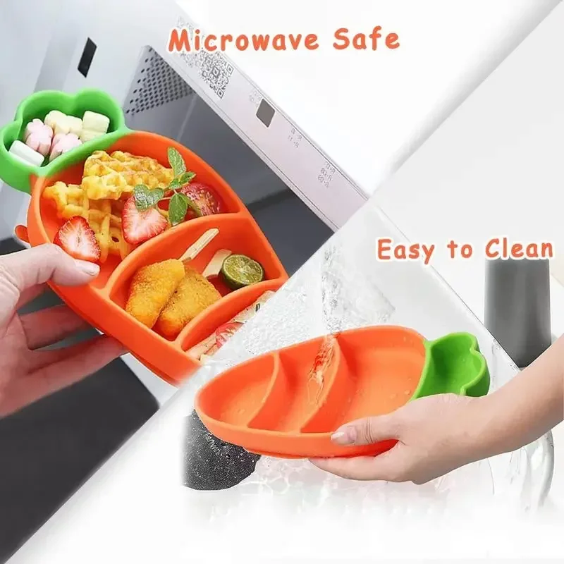 

Toddler Plates with Suction Children's Silicone Dinner Plate Baby Suction Cup One Piece Compartment Complementary Tableware