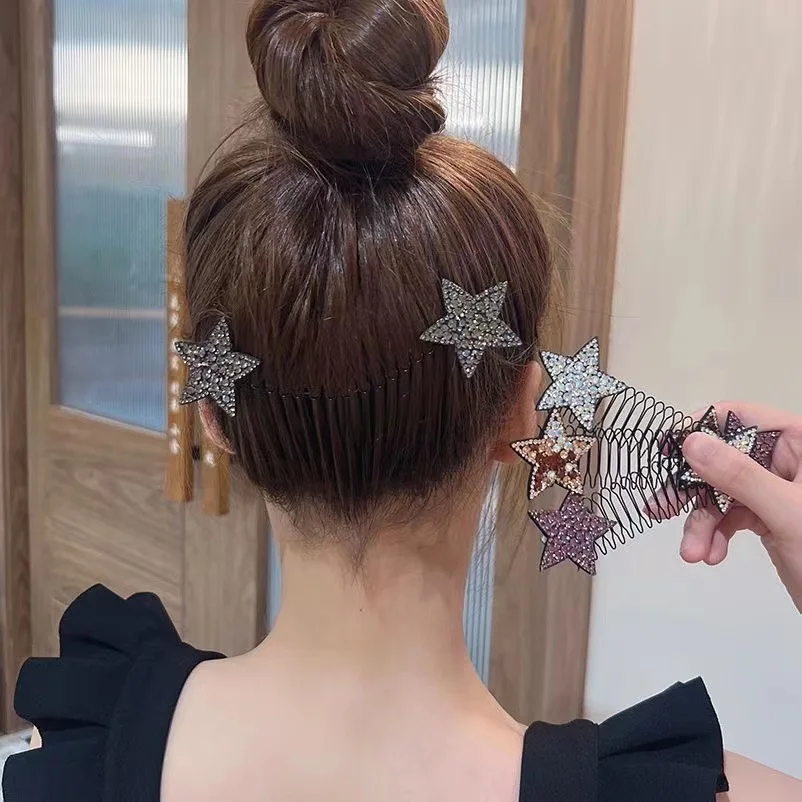Multi Color Broken Hair  Comb Sparkling Rhinestone Star Y2K Women Girls Invisible Back Updo Daily Hair Ornaments