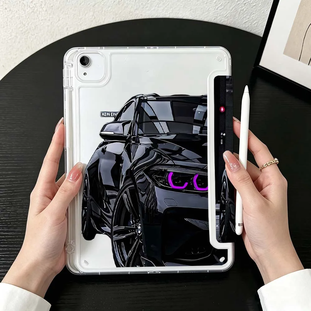 Black Car Purple Headlight For iPad Mini Pro Air 5 6 7 8 9 11th 11 9.7 10.9 13 inch Transparent Y-Shaped Folding Tablet Case