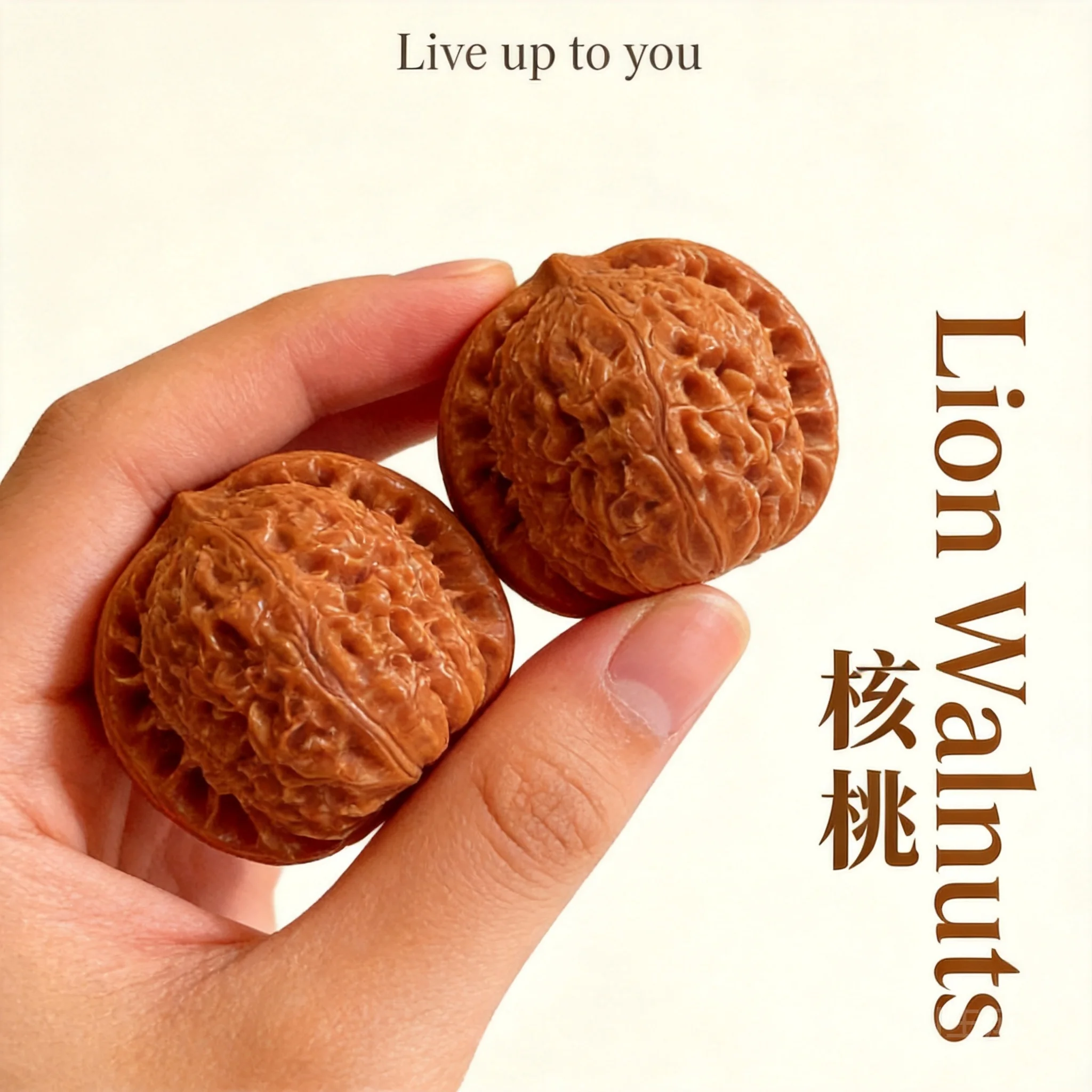 Natural White Lion Head Wenwan Walnut Hand Massage Fidget Toy Collectible Gift 31mm To 45mm Traditional Chinese Artware Stress