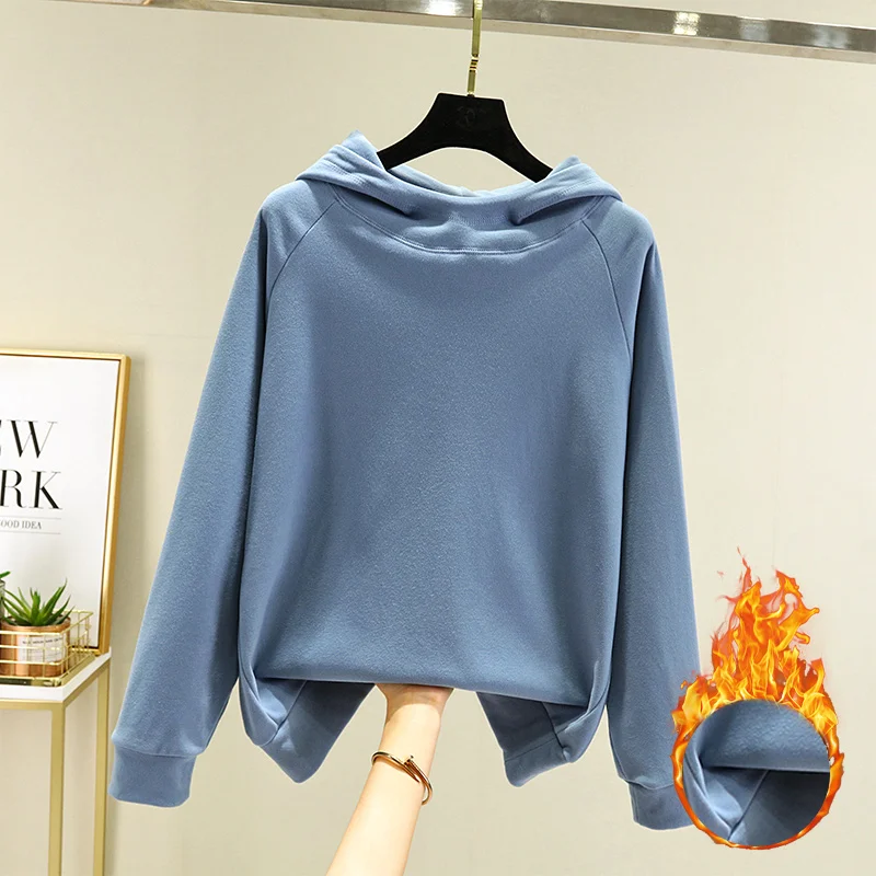 Thiened Fce Autumn Winter Hoodie Women's Thermal Top Loose plus Size Slimming Long Sve T-irt ort Outerwear