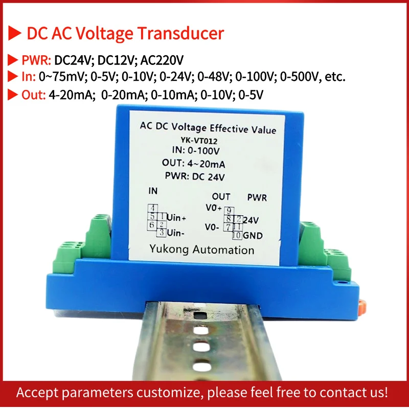 

DC24V Powered DC AC Voltage Measurement Transducer Versatile Voltage Transducer with 4-20mA Output Signal