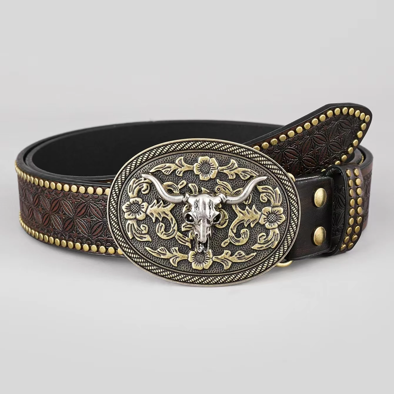 

Western denim men's belt retro embossed casual domineering durable personalized Korean version belt