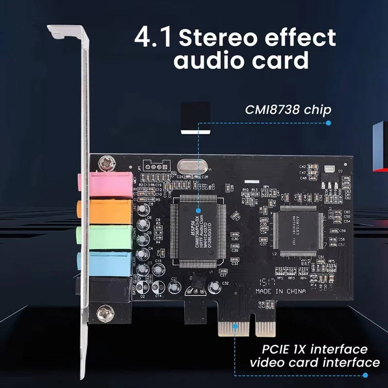 Звуковая карта PCI-E 4.1 Компьютер PCIE 4.1-канальный PCIe Audio 6-канальный 3D-игры Музыкальная цифровая звуковая карта PCI Express Board