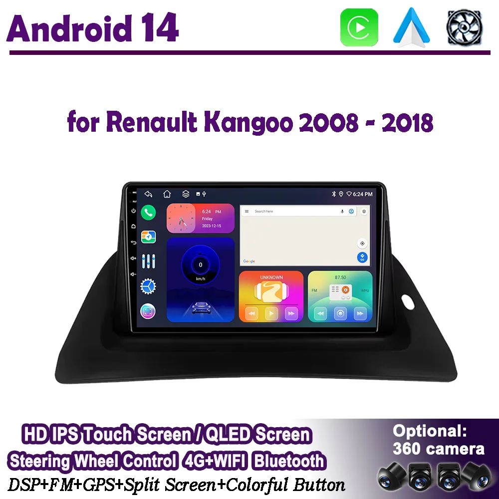 for Renault Kangoo 2008 - 2018 Car Radio Multimedia Video Player GPS Navigation Android 14 Stereo Player No DVD Auto radio LHD