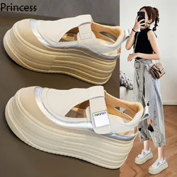 Summer New Pine Cake Thick Sole Sandals Women's Bag Head 2024 Hollow Breathable Matching Skirt Casual Tall Single Shoes