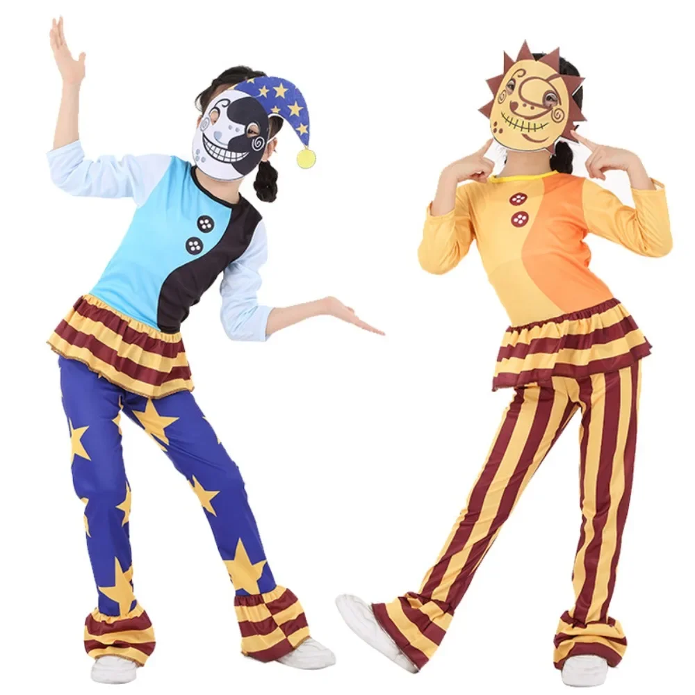 

Game Freddy's Five Nights Sun Cosplay Costume Kids Jumpsuit Mask Full Set Anime Nightmare Moon Role Play Bodysuit Halloween