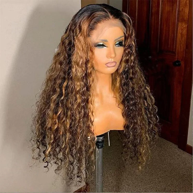 BabyHair-peluca rubia rizada con malla frontal para mujer, pelo largo y suave de 26 ", 180de densidad, resistente al calor, sin pegamento