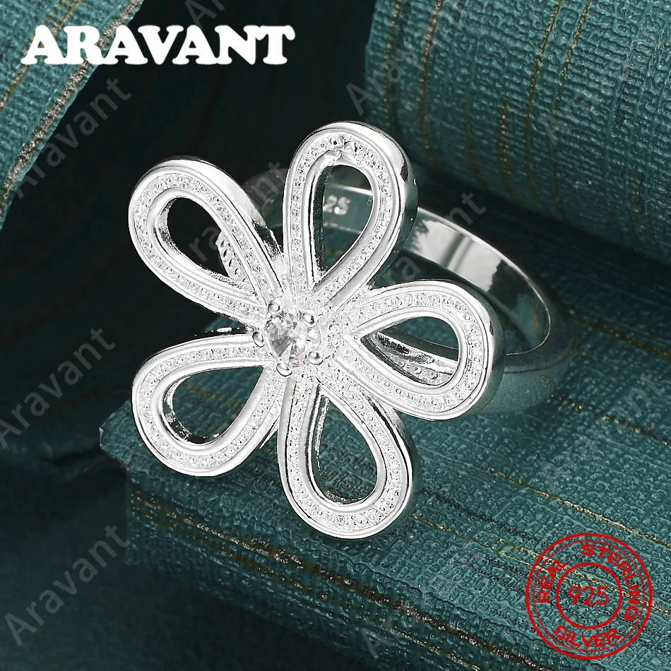 925 Sterling Silver Flower Zircon Ring (7-10#) - Women'S Commuter Accessory, Christmas Gift Jewelry