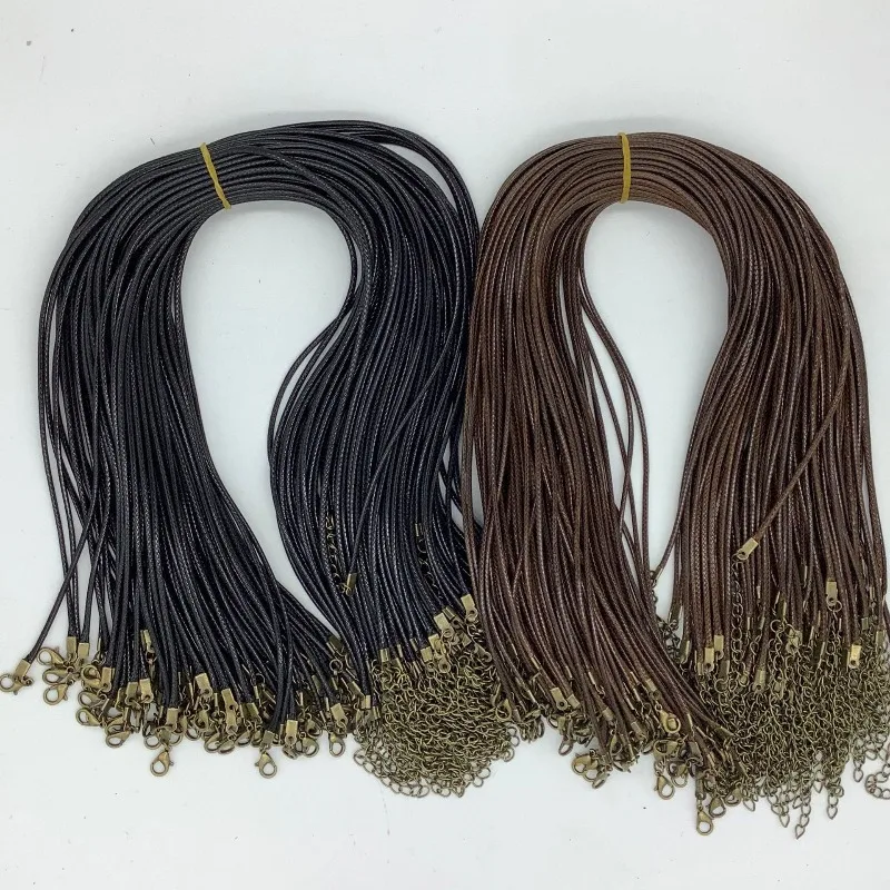 100pc 1.5mm 2.0mm Wholesale 45cm Wax Leather CordRope Chain Necklace Antique Bronze Lobster Clasp DIY Jewelry Accessories