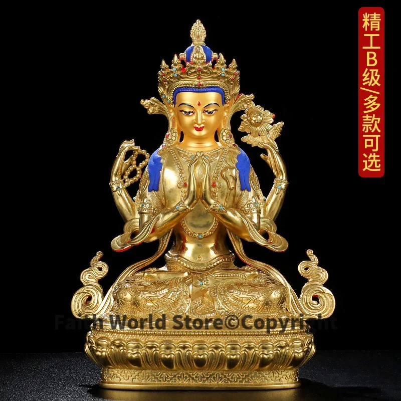 Tibet Nepal High grade good golden COPPER Buddha statue Medicine Buddha Amitabha Guan yin Tara goddess buddha safety statue