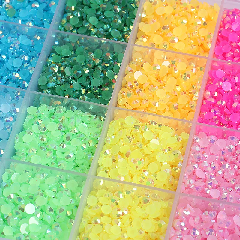 Nail Decoration Boxed 24 Compartments 4mm Mix Candy Colors Jelly AB Flatback Resin Non Hot Fix Rhinestones 3D Nail Art DIY