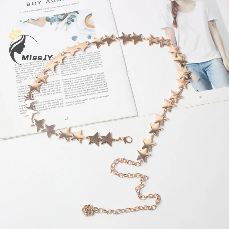 ผู้หญิงวินเทจเข็มขัดเอวหญิงโลหะ Star Pentagram เข็มขัดพู่เข็มขัดเอวผู้หญิงตกแต่งเครื่องประดับ