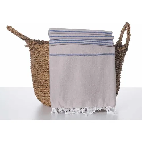 Lalay Pike Hand-Woven 170x220 cm Fringed Beige Blue Stripe