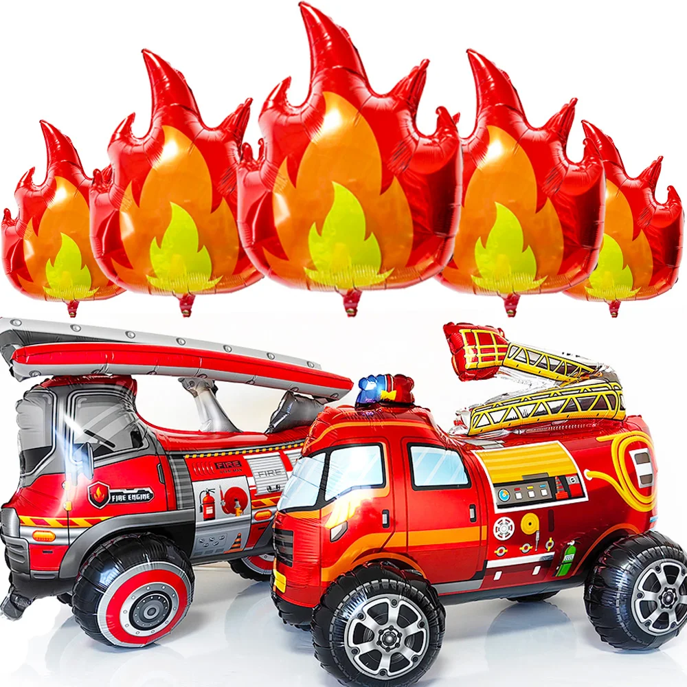 Fire Theme Party Decoration Fire Truck PVC Balloons Fire Foil Balloons for Kids Boys Baby Shower Fireman Birthday Party Supplies