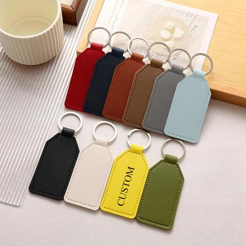 

Custom Text PU Leather Hexagon Keychain Personalize LOGO Car Bag Fashion Keyring Pendant Laser Engrave Name Key Chain Event Gift