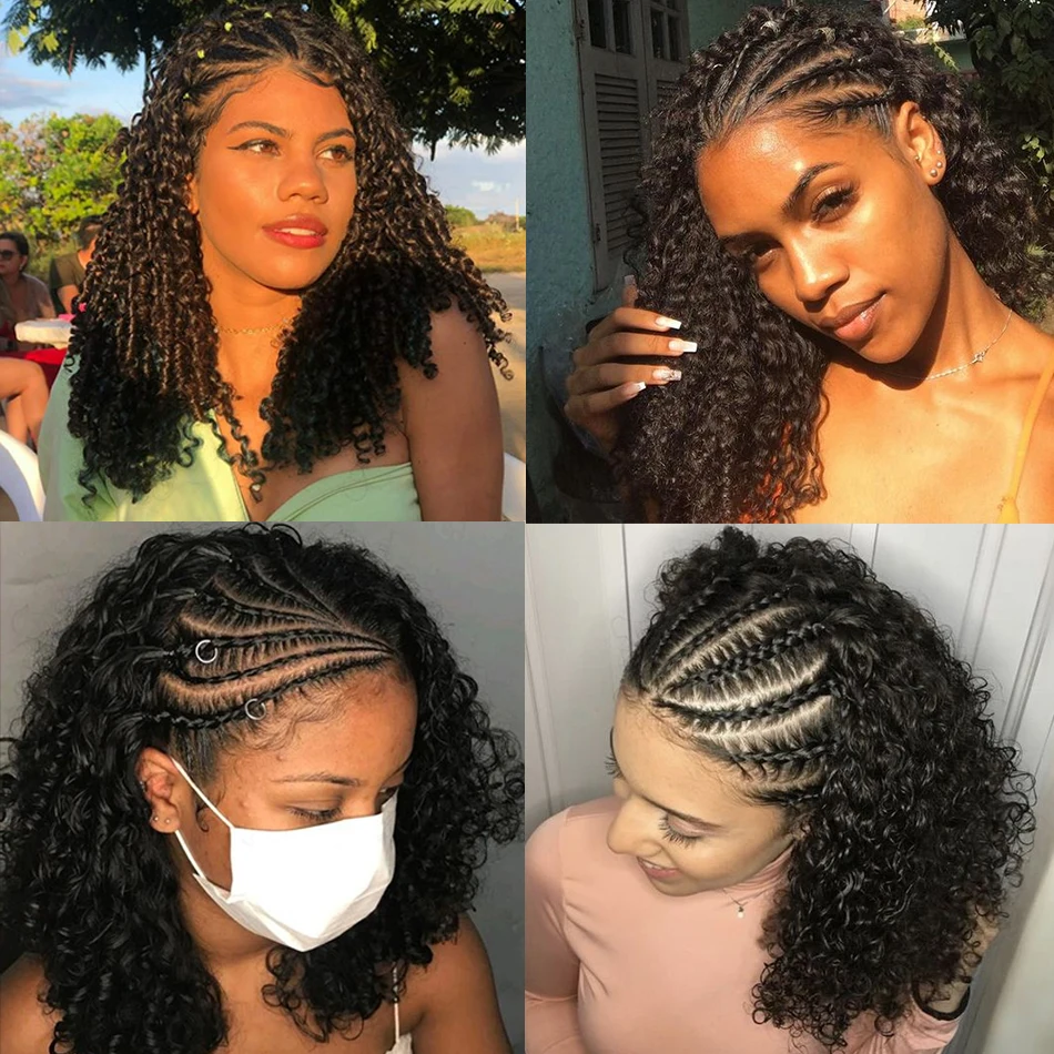 250 Density Short Bob Wig Human Hair Braided Bob Wigs For Women 13X4 Lace Frontal Natural Curly Braided 100% Human Hair Wigs