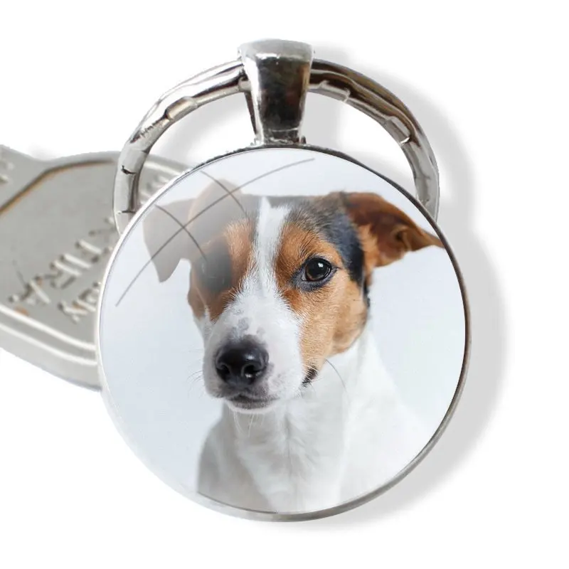 Jack Russell Terrier Dog Keychain Handmade Glass Cabochon Key Ring Holder Pendant Key Chains