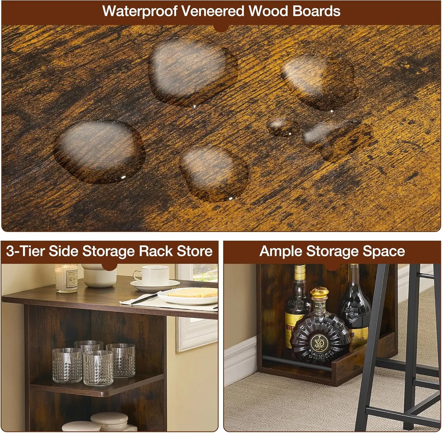 Bar Table And Chairs Set Of 2 Kitchen Dining Table Set With Storage Shelves 3 Piece Counter Height Small Dining Table Set