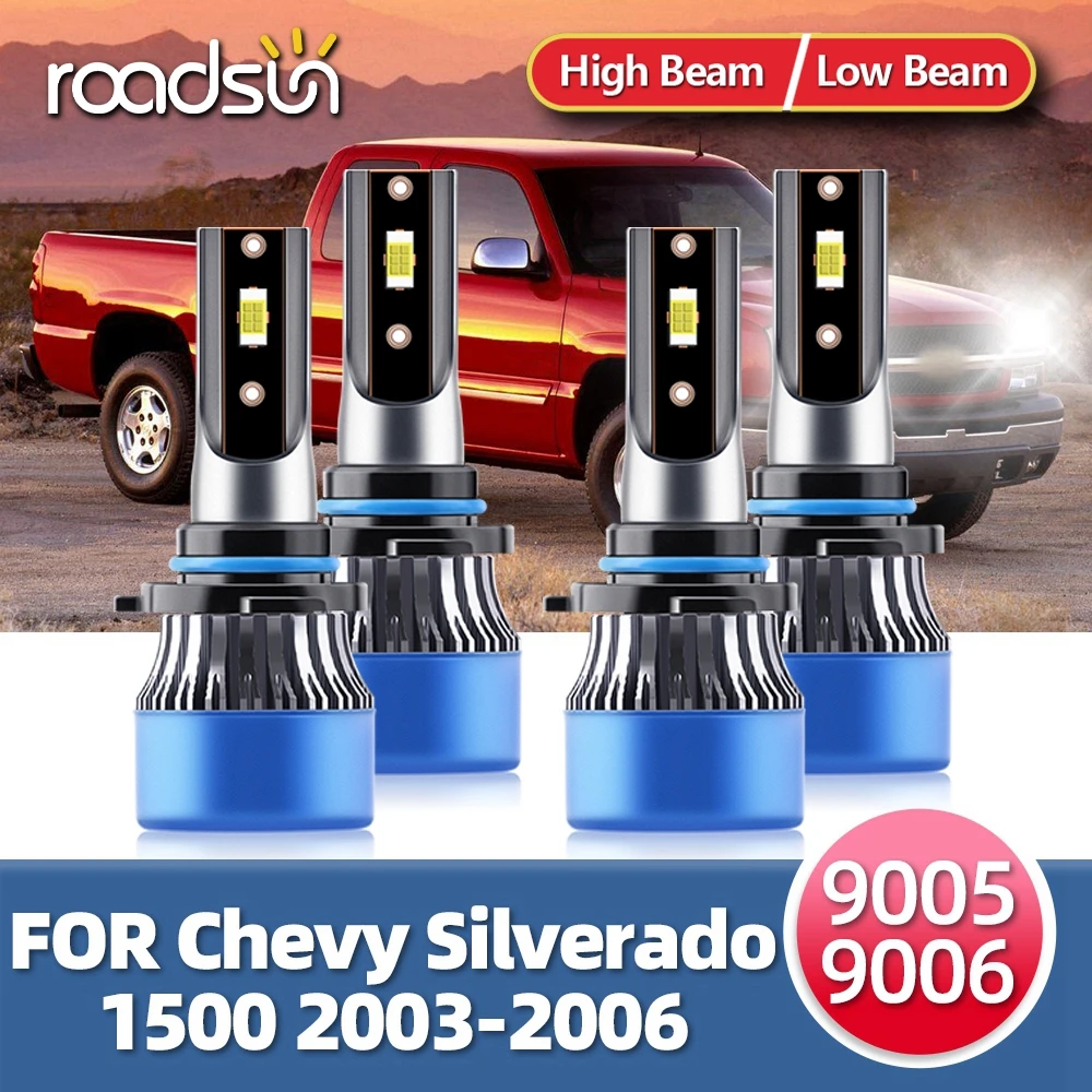 

Roadsun LED Headlight Bulbs 15000LM Combo High Low Front Car Bright CSP Lamp 110W For Chevy Silverado 1500 2003 2004 2005 2006