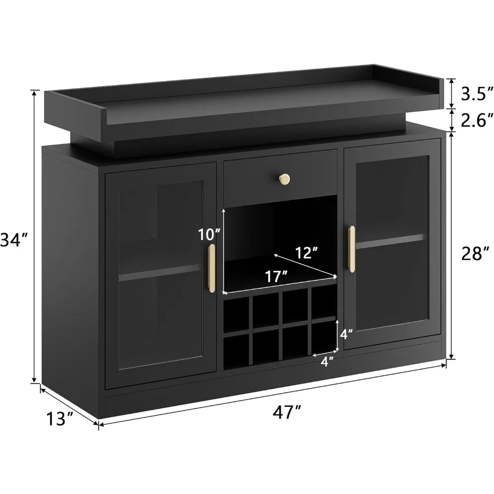 Armoire de bar à vin avec lumière LED, armoire à café avec casier à vin et à verres, étagères de rangement, 1 tiroir, autoportante moderne