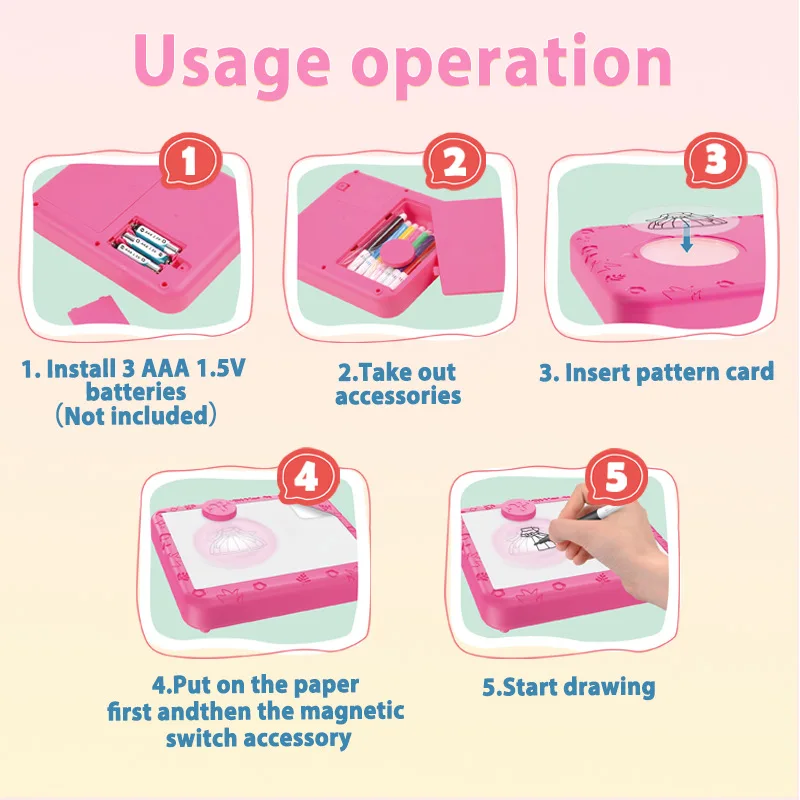 Zabawki dla dzieci Oświetlenie Ręcznie malowana tablica do rysowania Kolorowy pędzel Projekcja Malowanie Tablica do pisania Wzory Tablica do rysowania Zabawki
